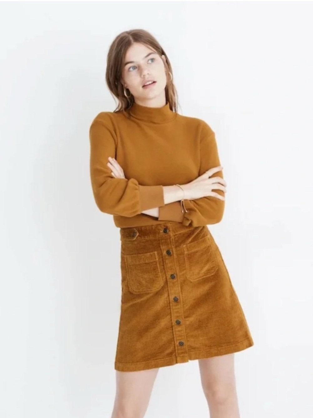 Madewell A-Line Mini Skirt Women’s 8 Mustard Corduroy Button Front Pockets